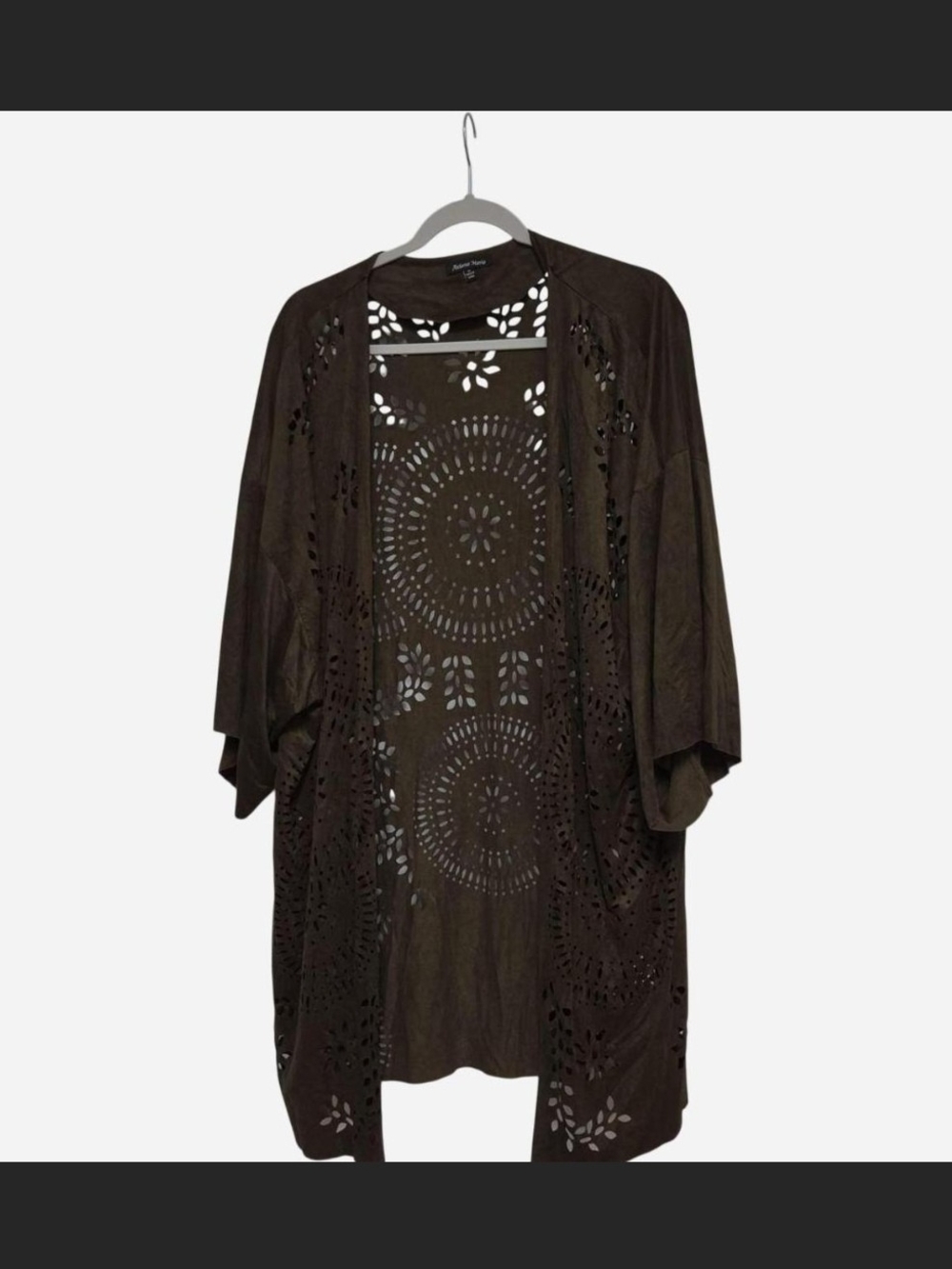 Athena Marie Olive Faux Suede Laser Cut Kimono - XL
